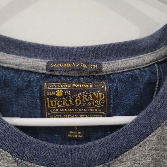 Lucky Brand Mens Saturday Stretch Shirt Size Small Raglan Vneck Long Sleeve Gray - Picture 4 of 6